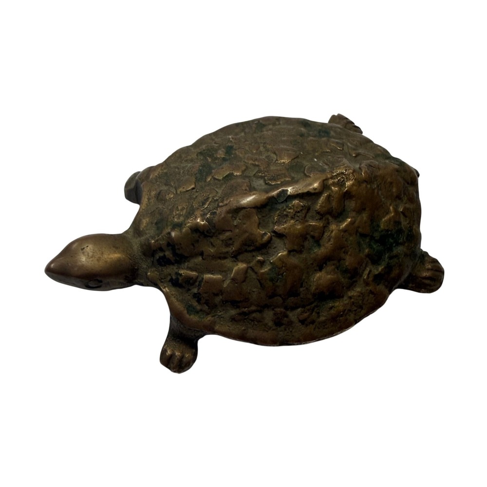 Vintage Solid Brass Turtle Figurine Small Textured Shell Paperweight Decor